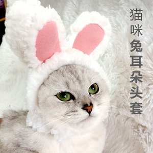 网红宠物猫咪兔耳朵头套兔子猫猫帽子可爱生日装饰品头饰装扮