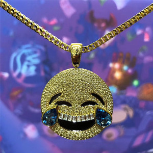 现货美国潮牌饰品 king ice 苦笑双面emoji 14k镀金嘻哈项链 男女