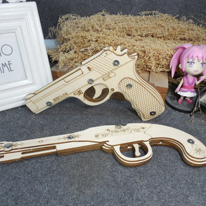 拼装精致木制皮筋枪 孩子玩具软弹枪橡皮筋 木制立体工艺品射机枪