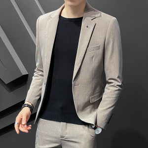 春季男士休闲西装外套修身帅气条纹小西服男套装青年时尚上衣潮流