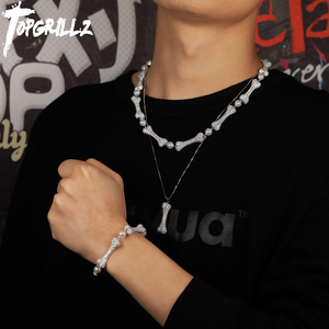 街舞王一博同款骨头天然珍珠满锆石镶嵌项链手链吊坠嘻哈情侣小众