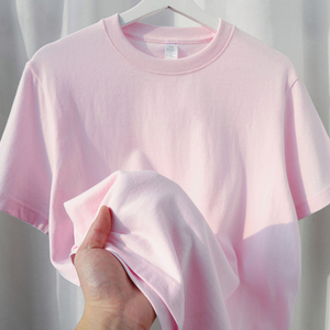 婴儿粉 淡粉色210g重磅新疆棉纯色短袖t恤夏季薄款纯棉显白体恤女
