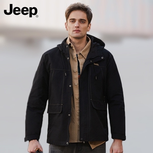 jeep夹克男装旗舰专卖2022年新款春季吉普宽松外套中长款连帽衣服