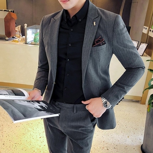 一套网红小西装男套装休闲帅气潮男年轻人发型师外套修身西服韩版