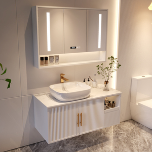 轻奢岩板一体盆浴室柜厕所卫生间智能镜洗漱台洗手池洗脸盆柜组合