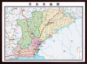 2019定制辽宁丹东市地图城区图实木带框有框装饰画挂画办公室超大