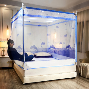 床笠款蚊帐儿童防摔拉链三开门1.8m无底家用加密加厚方顶纹帐1.5M