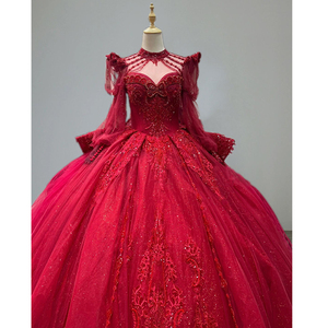 红色法式婚纱2024新款新娘重工奢华大拖尾主纱在逃公主宫廷风夏季