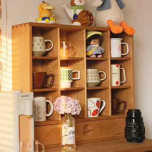 杯子收纳置物架分层桌面北欧搁架收纳日式水杯茶壶展示实木格子架