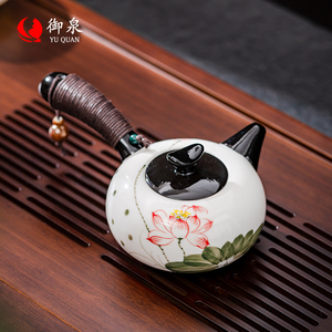 御泉侧把茶壶泡茶家用陶瓷茶水分离单壶创意手绘轻奢高档功夫茶具