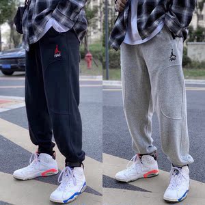 aj裤子男冬季加绒束腿裤aj4余文乐同款卫裤宽松篮球裤运动裤长裤