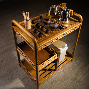 花梨实木移动茶车茶台中式简易茶盘小茶桌茶具套装电热炉家用茶海