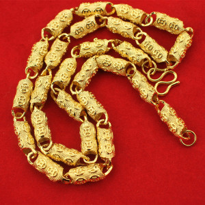 60厘米加长款实心沙金男项链 超大号仿真黄金不掉色金钱链 霸气潮