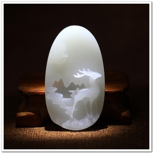 【黛玉坊】一路有福 新疆和田玉籽料玉牌挂件名家作品鹿