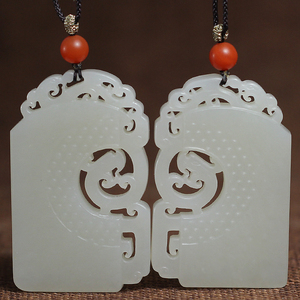 龙凤呈祥对牌 和田籽料牌 新疆白玉龙凤 仿古镂空玉佩 苏州黛玉坊