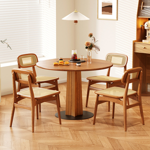 原木实木圆桌餐桌椅家用小户型樱桃木日式茶几北欧设计师圆形饭桌