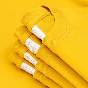 鲜黄色270g重磅纯棉橘黄色T恤姜黄淡黄色短袖圆领宽松上衣男女夏