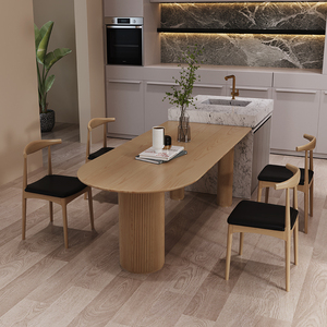 岛台餐桌一体家用小户型全实木现代简约轻奢白蜡木侘寂风网红餐桌