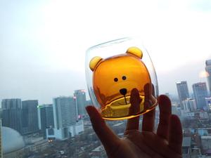 台湾琥珀熊玻璃杯Bearista可爱咖啡猫爪马克杯子双层咖啡杯星巴巴