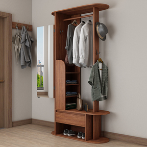 实木衣帽架落地家用门口挂衣架换鞋凳鞋柜一体中式玄关衣帽柜客厅