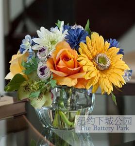 纽约下城公园进口仿真花非洲菊矢车菊和玫瑰盛开在花瓶中客厅餐厅