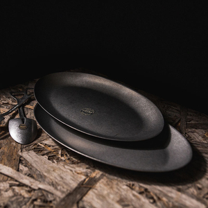 日本青芳制造所aoyoshi 黑色不锈钢复古餐盘 原创盘子圆盘日式盘