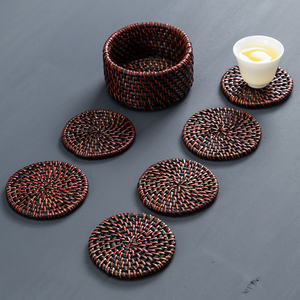 禅意中式手工编织藤编杯垫隔热垫茶杯垫茶壶垫收纳功夫茶道零配件