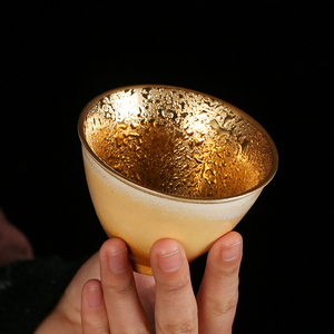 斗笠杯鎏金主人杯单杯品茗杯功夫茶具茶碗镶金陶瓷茶杯茶盏礼盒
