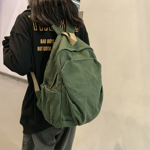 书包女ins风复古森系帆布双肩包日系原宿高中大学生简约百搭背包