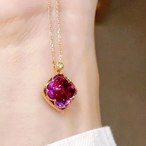 5克拉紫水晶天然吊坠女黄色18k金彩色宝石项链