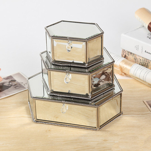 欧式玻璃首饰盒六边创意陈设银色镜面珠宝饰品收纳盒节日礼品