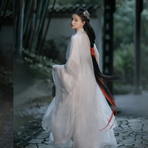 神明少女汉服原创魏晋风齐腰古装白色广袖流仙裙古风舞蹈演出服装
