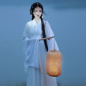 清冷汉服神明少女魏晋制齐腰古装白色超仙气古风舞蹈演出服装冬季