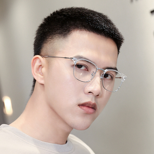 透明近视眼镜框男可配度数防蓝光变色镜片钛架超轻透明白色眼睛架