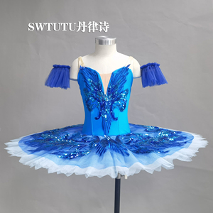 新款蓝色GDC变奏蓝鸟角色芭蕾舞tutu盘裙儿童青年比赛演出服亮片