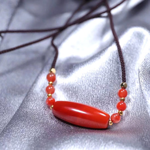 天然南红玛瑙吊坠桶珠毛衣链锁骨链路路通直勒子火焰纹项链男女款