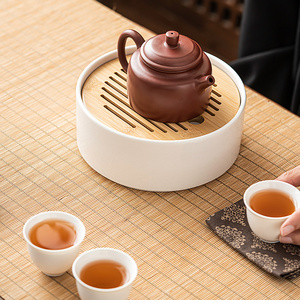 圆形竹制干泡盘家用小号一人用简约功夫茶壶托盘单个茶海小型茶盘