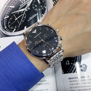 正品armani阿玛尼手表男 ar1863 银黑武士三眼钢带石英腕表ar1916