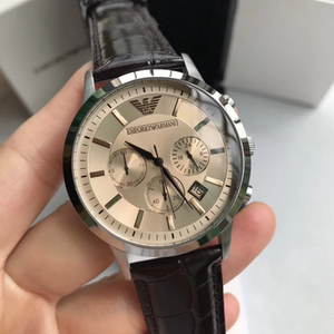 正品armani阿玛尼手表男ar2433商务休闲棕色皮带三眼石英表ar2447