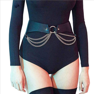 黑色摇滚金属铁链条O形圆环皮带搭配裙子个性朋克风装饰裤皮腰带