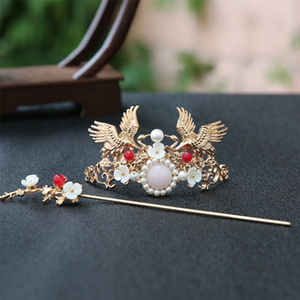 古风头饰发簪新娘汉服凤冠贝壳花朵发冠古装表演配饰中国风发饰品