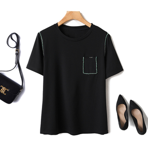 宽松圆领短袖链条边兜兜正肩t恤小衫潮流质感半袖上衣服 夏款女装