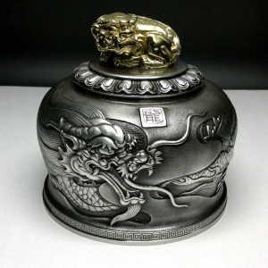 廖达锡器ch1053龙行天下纯锡茶叶密封罐储茶罐茶具普洱茶桶金属罐