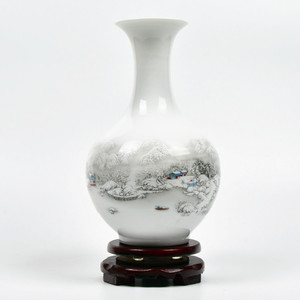 景德镇陶瓷器雪景花瓶水培富贵竹花插白色家居装饰客厅摆件小赏瓶