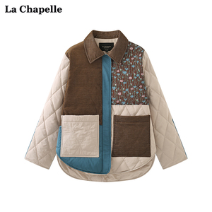 拉夏贝尔/La Chapelle设计感翻领不规则拼接羽绒服外套女冬季加厚
