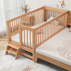 拼接床加宽床榉木儿童床男孩女孩宝宝公主床婴儿床边加床拼接大床