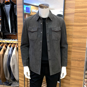 路卡迪龙皮衣秋冬新款磨砂羊皮男青年休闲翻领夹克外套 160215410