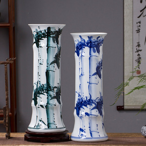景德镇陶瓷水养富贵竹花瓶落地摆件手绘青花瓷中式客厅插花