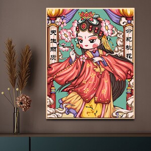 数字油画半面妆diy新中式填色画中国风手工填充画国潮手绘油彩画