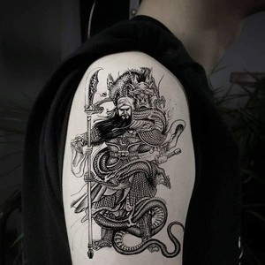 潮关羽关二爷关公纹身贴花臂半臂防水持久男女仿真身体彩绘